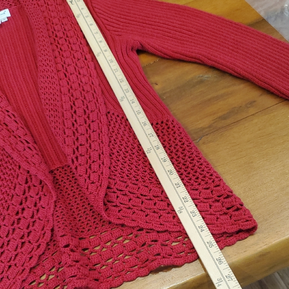 Coldwater Creek Open knit crochet boho style Women's Rich Red Cardigan SZ S - Picture 9 of 11